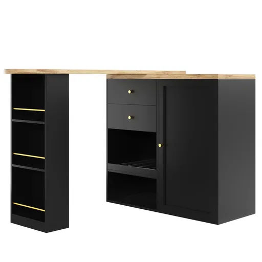 Masă de bar rotativă 360° cu 2 sertare și dulap cu ușă glisantă, Negru | Aosom Romania