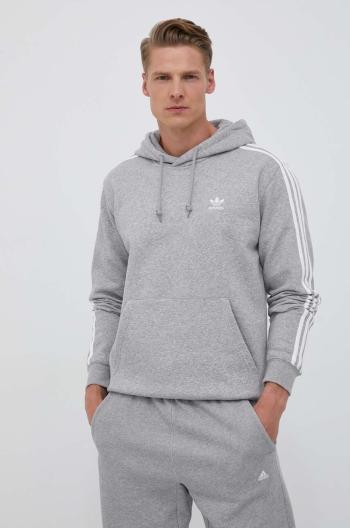 Mikina adidas Originals 3-Stripes pánská, šedá barva, s kapucí, melanžová, IL2496