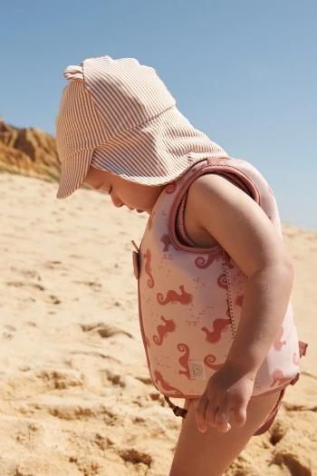 Detská baseballová čiapka Liewood Senia Seersucker Sun Hat With Ears oranžová farba, vzorovaná, LW17681