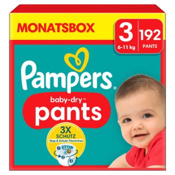Pampers Dětské suché kalhoty, velikost 3 Midi, 6-11 kg, měsíční balení (1 x 192 kalhot)