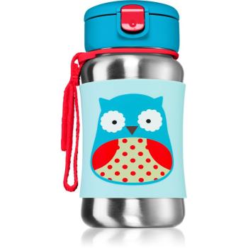 Skip Hop Zoo Straw Bottle sticlă inoxidabilă pentru apă cu pai Owl 12 m+ 350 ml