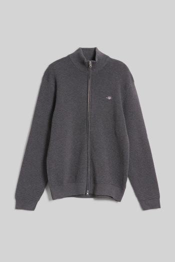KARDIGÁN GANT TEXTURED COTTON FULL ZIP CARDIGAN ANTRACIT MELANGE