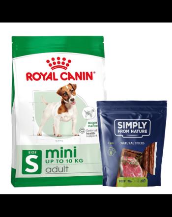 ROYAL CANIN Mini Adult 8kg hrana uscata pentru caini adulti, rase mici + SIMPLY FROM NATURE Sticks vita pentru caini, 3 buc