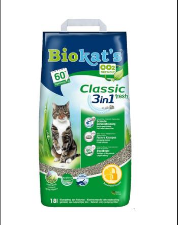 BIOKAT'S Classic 3in1 Fresh 18 L nisip pentru litiera, din bentonita cu miros de iarba