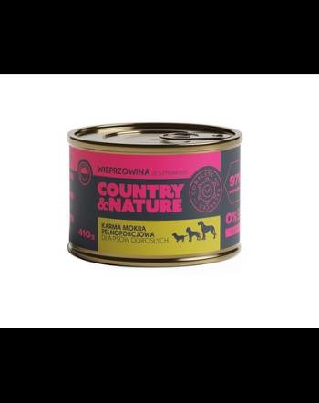 COUNTRY&amp;NATURE Hrana umeda caini, fara cereale, cu porc si spanac 410 g