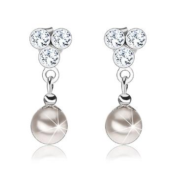 Náušnice, striebro 925, číre krištáliky Preciosa, syntetická perla, puzetky