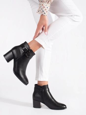 Botine negre de designer pentru femei cu toc lat