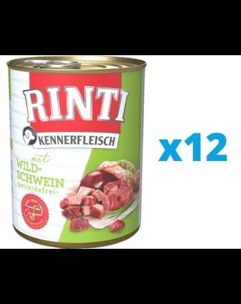 RINTI Kennerfleisch Wild boar hrana caini 12 x 400 g, cu mistret