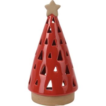 Suport de lumânare din porțelan Christmas tree roșu, 10 x 20 cm