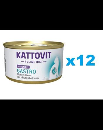 KATTOVIT Feline Diet Gastro Duck hrana umeda dietetica pentru pisici cu afectiuni gastrointestinale, cu rata 12 x 85 g