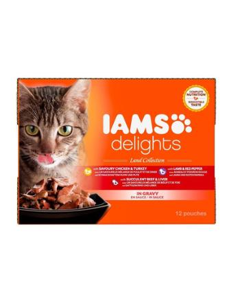 IAMS Cat Delights Adult hrana umeda pentru pisici adulte, mix carne in sos 12 x 85 g