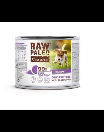 Conserva pentru catelusi RAW PALEO Duck&amp;Boar Puppy 200g cu rata si mistret