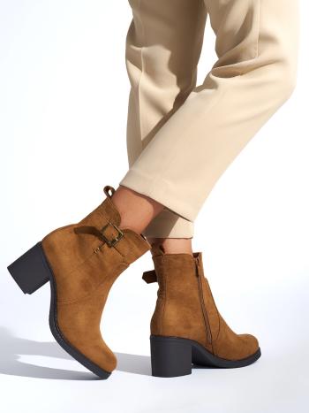 Botine maro la modă pentru femei cu toc lat