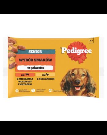 PEDIGREE Senior plicuri caini senior 4x100 g in jeleu, vita, pui si ficat