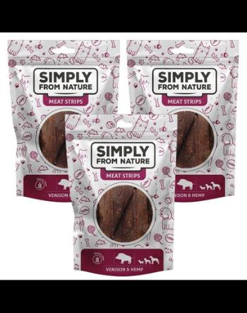 SIMPLY FROM NATURE Meat Strips Benzi carne vanat si canepa pentru caini 3x80 g