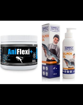 GAME DOG AniFlexi+ V2 Supliment alimentar caini pentru articulatii si oase 150 g + ulei de somon 250 ml Simply from Nature GRATIS