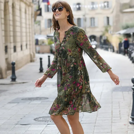 Rochie din voal cu decolteu adânc și imprimeu floral