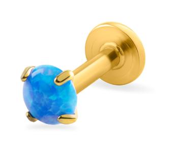 Troli Cercel labret placat cu aur cu opal sintetic albastru 0,3 cm