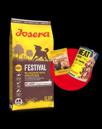 JOSERA Festival 12,5kg hrana cu sos pentru caini pretentiosi + 1 x Denties &amp; Meat Lovers GRATIS