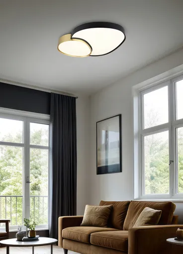 Plafoniera Rise, TRIO, 70x66x8.5 cm, 45W, 1x SMD, metal, negru/auriu