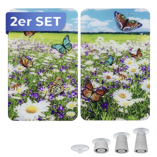 Set 2 protectii pentru aragaz Maximex, Summer, 52x30 cm, sticla, multicolor