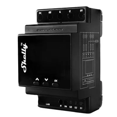 Shelly Pro 4PM releu inteligent 4 canale, WiFi, LAN, contor de putere, control aplicatie, Amazon Alexa, Google Assistant si Home 3800235268049