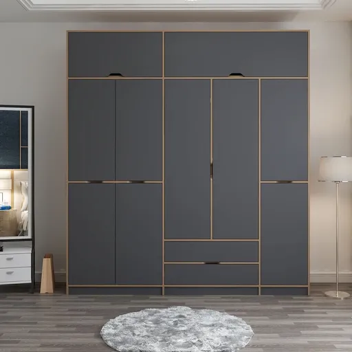 Dulap pentru haine, Hanah Home, Elina, 232x253x52 cm, Antracit / Dore