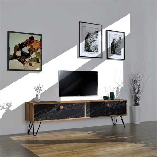 Comoda TV, Hanah Home, Side, 160x45x29.6 cm, Pin Atlantic / Negru