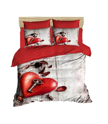 Lenjerie de pat dubla Super King (EU) (IT), 3 piese, L'essentiel Maison, 175, Alb / Roșu / Maro