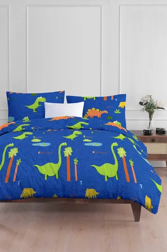 Lenjerie de pat pentru o persoana 2 piese, L'essentiel Maison, Dinolar, Albastru inchis