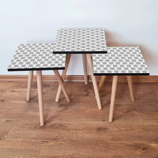 Set masute 3 piese, Hanah Home, 3Shp10, Alb/Negru