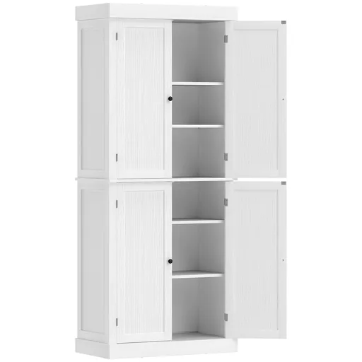 HOMCOM Dulap Înalt de Bucătărie cu 6 Rafturi și 2 Uși, Dulap cu Rafturi Reglabile din Lemn, 76x40,5x184 cm, Alb | Aosom Romania