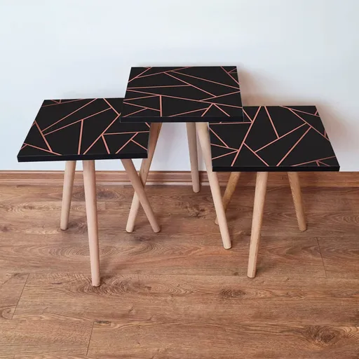 Set masute 3 piese, Hanah Home, 3Shp335, Negru roz