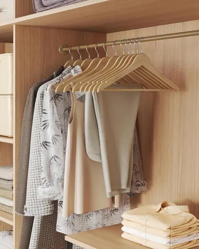 Set 30 umerase subtiri din lemn, Songmics, 43x0.8x21 cm, lemn de mesteacan, natural