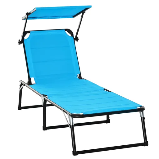 Outsunny Șezlong Pliabil cu Copertină și Căptușeală din Spumă, 66x164x81 cm, Albastru | Aosom Romania