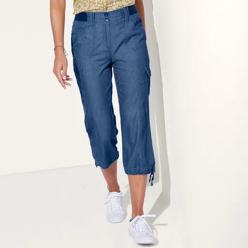 Pantaloni 3/4 din denim cu talie tricotată