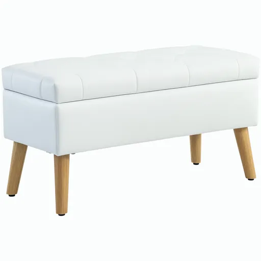 HOMCOM Bancă Tapizată cu Spațiu de Depozitare, Înveliș din Catifea, Picioare din Lemn, pentru Living, Dormitor, Hol, 80 x 35 x 40 cm, Alb | Aosom Roma