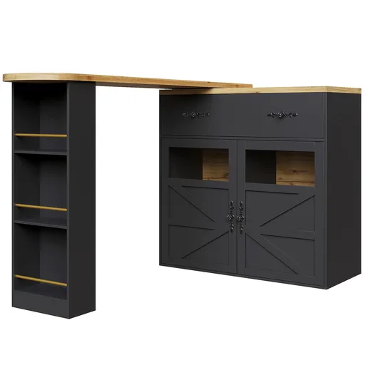 Masă de bar extensibilă cu spațiu de depozitare și funcție de rotire 360°, Negru | Aosom Romania