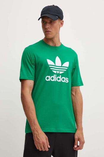 Bavlněné tričko adidas Originals Trefoil zelená barva, s potiskem, IR8012