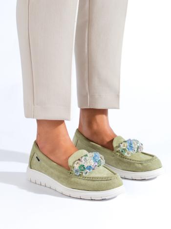Pantofi de damă frumoși, fără tocuri, de culoare verde