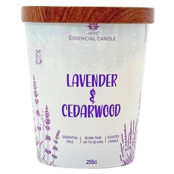 Lumânare Arome în sticlă cu capac metalic 255gLavender& Cedarwood, mov