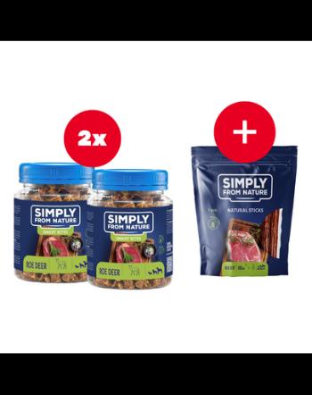 SIMPLY FROM NATURE Smart Bites gustare pentru caini, caprioara 2 x 130 g + snack GRATIS