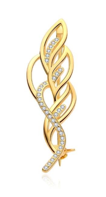 MOISS Broșă de lux placată cu aur decorată cu pietre transparente de zircon O0000015