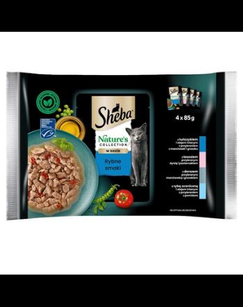 SHEBA  Nature’s Collection 4x85 g Fish Flavours hrana la pliculet cu sos pentru pisica, mix peste