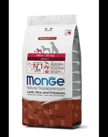 MONGE Mini Adult hrană uscată pentru câini de talie mică, miel cu orez și cartofi 2,5 kg