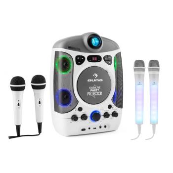 Auna SET: sistem de karaoke Kara Projectura, alb + două microfoane Kara Dazzl, iluminare cu led-uri