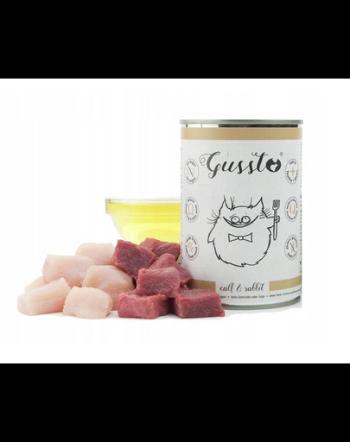 GUSSTO Cat Fresh Calf &amp; Rabbit CARNE PROASPĂTĂ DE VIŢEL CU IEPURE 400 g