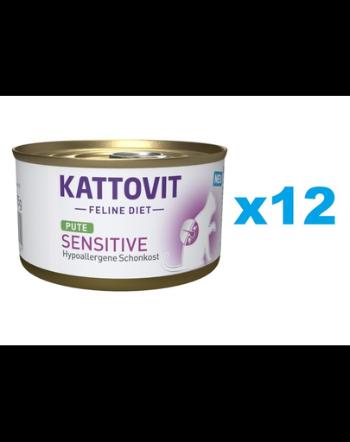 KATTOVIT Feline Diet Sensitive Turkey hrana umeda dietetica pentru pisici cu intolerante, alergii alimentare, curcan 12 x 85 g