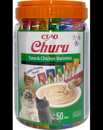 INABA Churu Variety Tuna&amp;Chicken mix recompense cremoase pisici 50x14g (700g) ton si pui