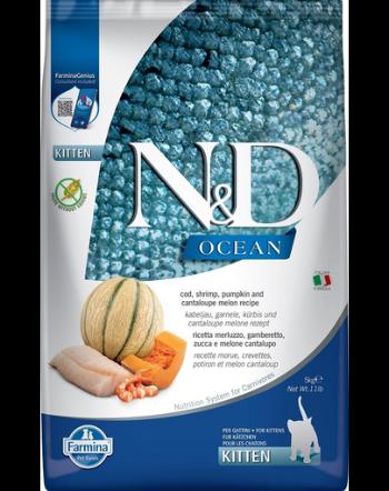 FARMINA N&amp;D Ocean Hrana uscata pisoi, pisici gestante si care alapteaza, cu cod, creveți, dovleac si pepene galben - 5 kg